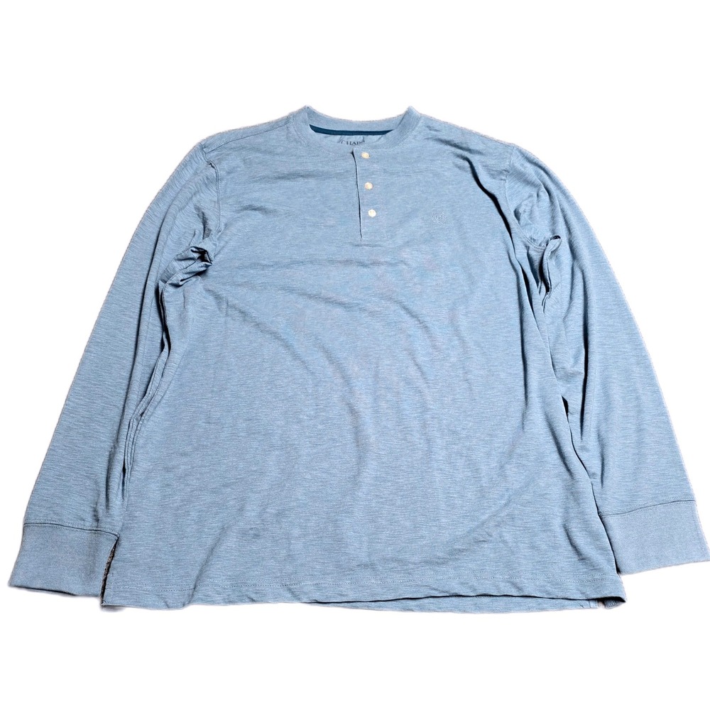 Chaps Heathered Long Sleeve Henley Shirt Men's Size LT‎ Blue Soft Cotton Blend